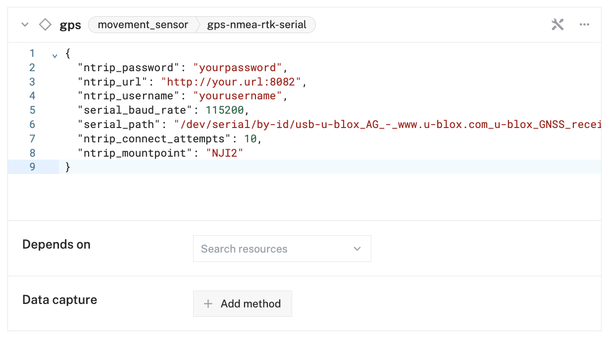 An example configuration for a GPS movement sensor.